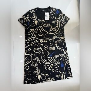 Desigual Black and Cream Graphic Dress